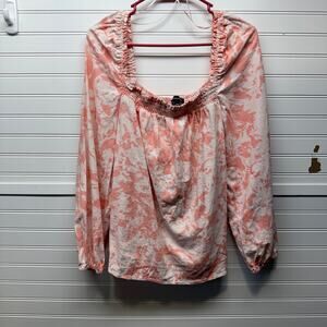 INC Linen Blend Peasant Blouse On or Off Shoulder Size L